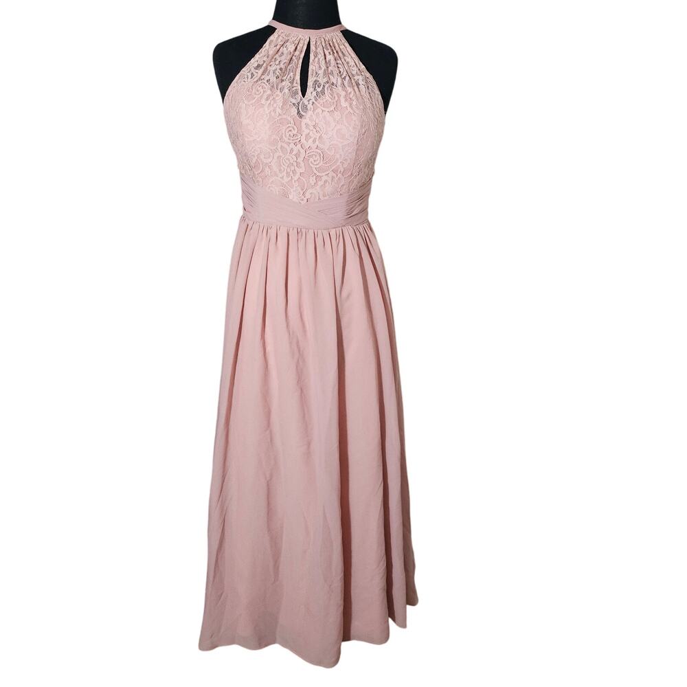 women's elegant maxi dress color peach halter lace sz 8